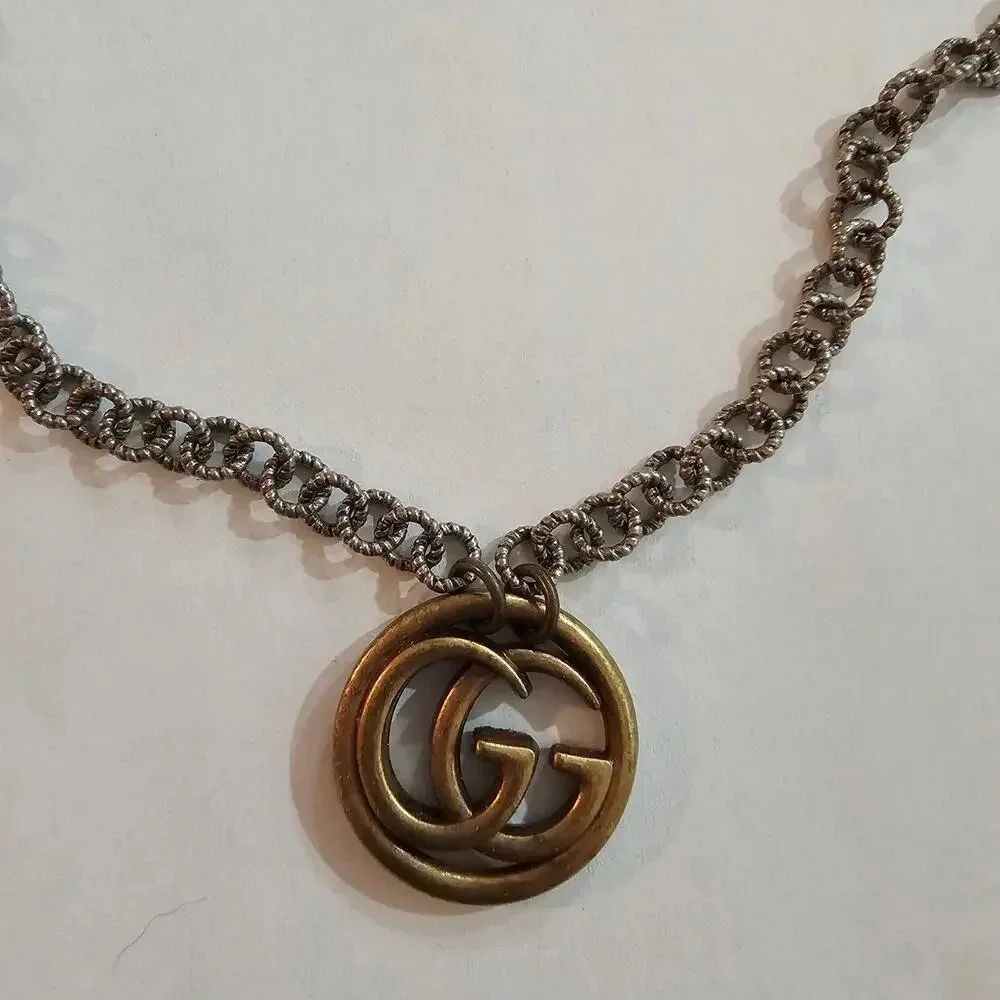 Gucci Double G Pendant Necklace In Antique Gold And Silver Tones